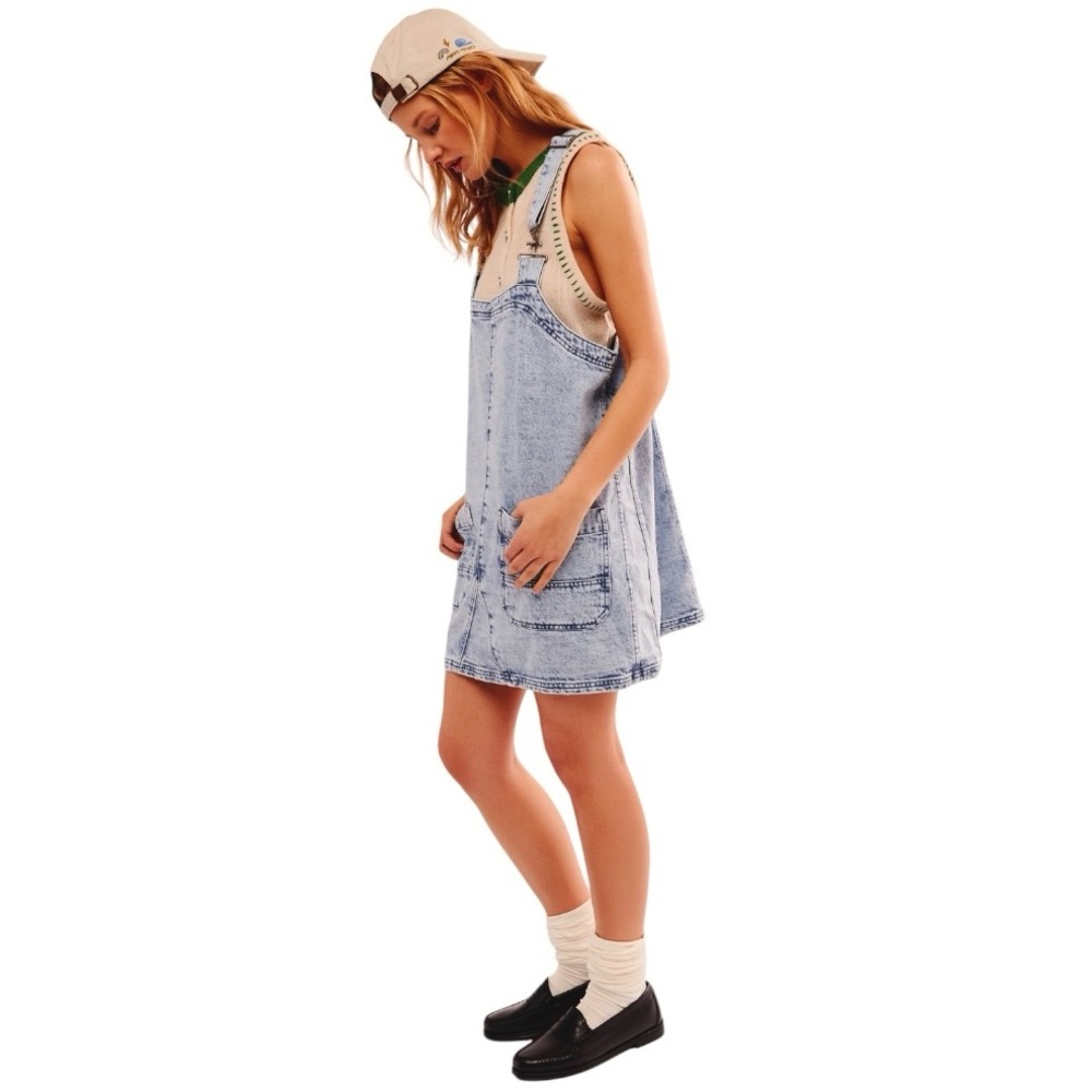 Free People Indigo Overall Mini Dress Top - Picture 3 of 7